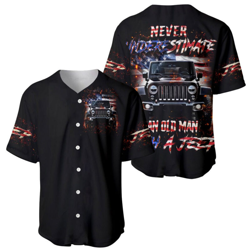 American Jeep Baseball Jersey Never Underestimate An Old Man With A Jeep