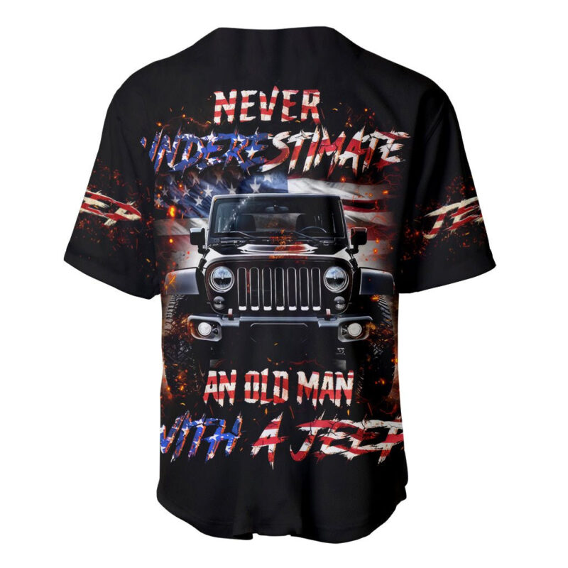 American Jeep Baseball Jersey Never Underestimate An Old Man With A Jeep