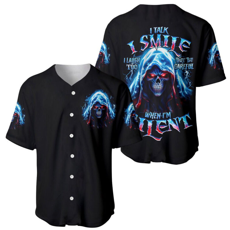 American Skull Baseball Jersey I Talk I Smile But Be Carefull When I Silent