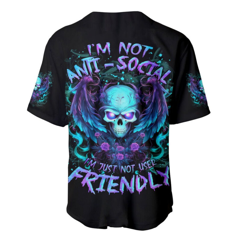 Angel Skull Baseball Jersey I'm Not Anti-Social I'm Just Not User Friendly