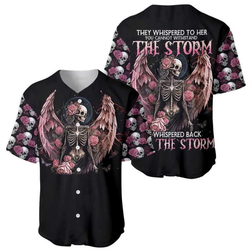 Angel Skull Baseball Jersey She Whispered Back Iam The Storm