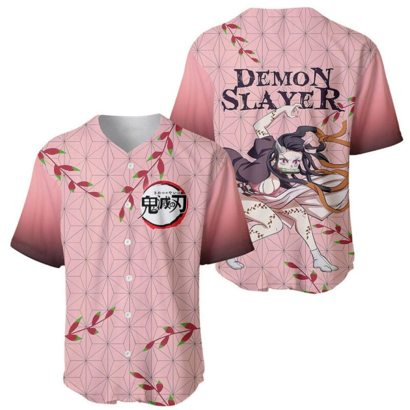 Anime Demon Slayer Nezuko Baseball Jersey Asanoha Pattern