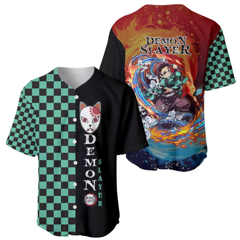Anime Demon Slayers Tanjiro Baseball Jersey Ichimatsu Checkered Pattern