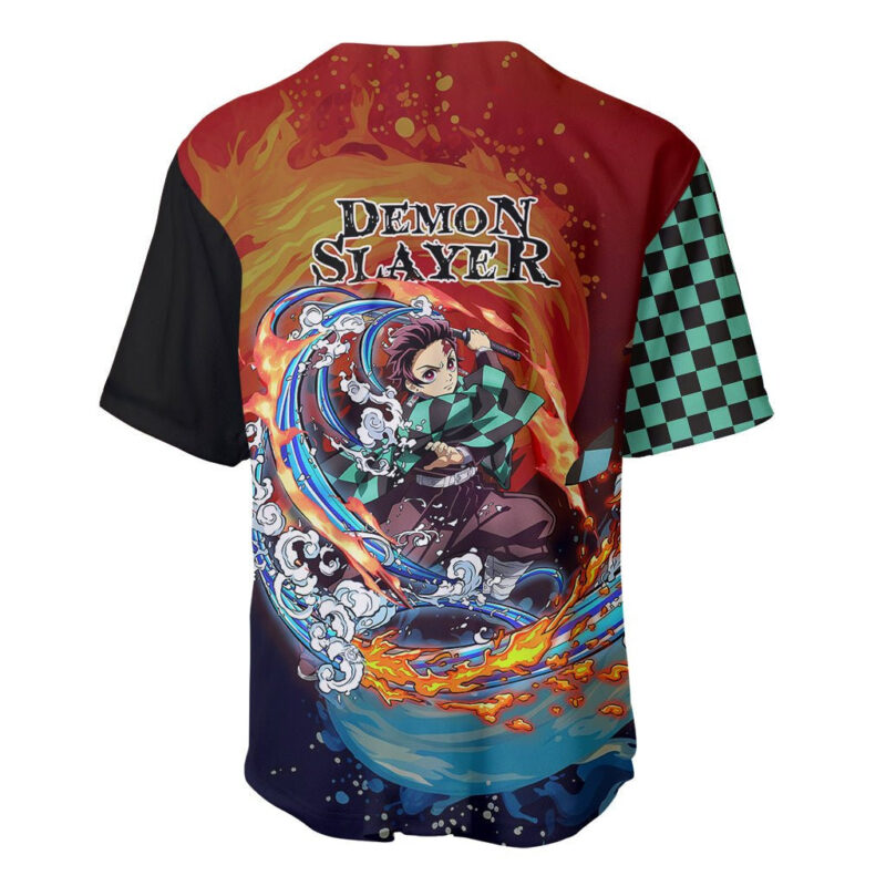 Anime Demon Slayers Tanjiro Baseball Jersey Ichimatsu Checkered Pattern