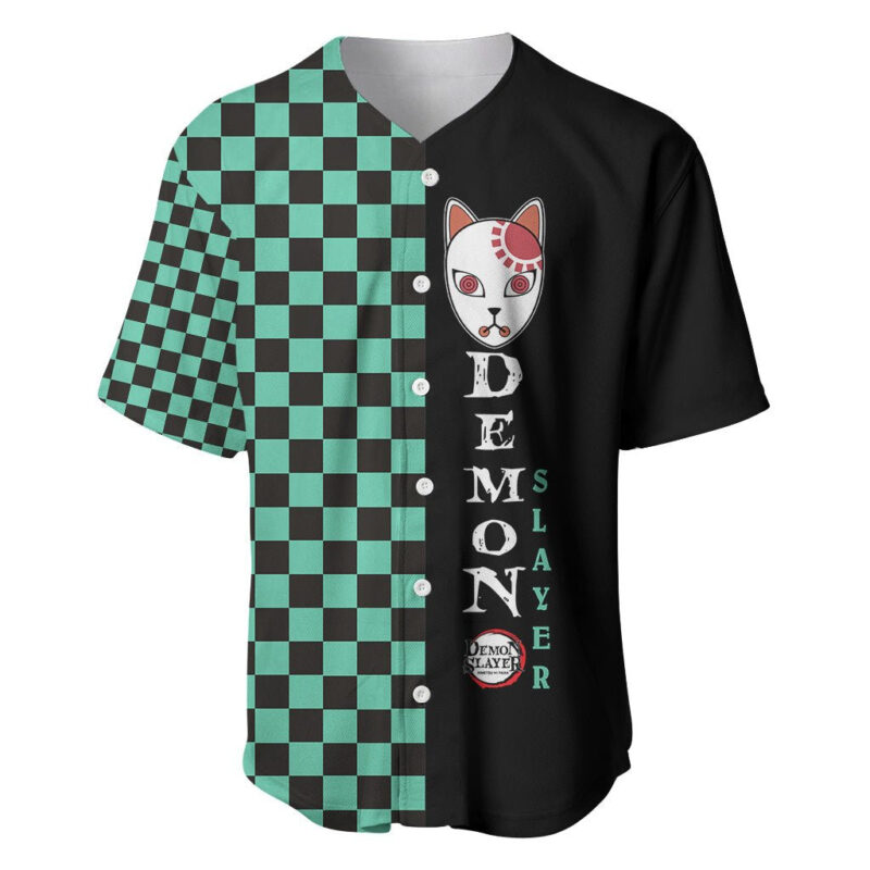 Anime Demon Slayers Tanjiro Baseball Jersey Ichimatsu Checkered Pattern