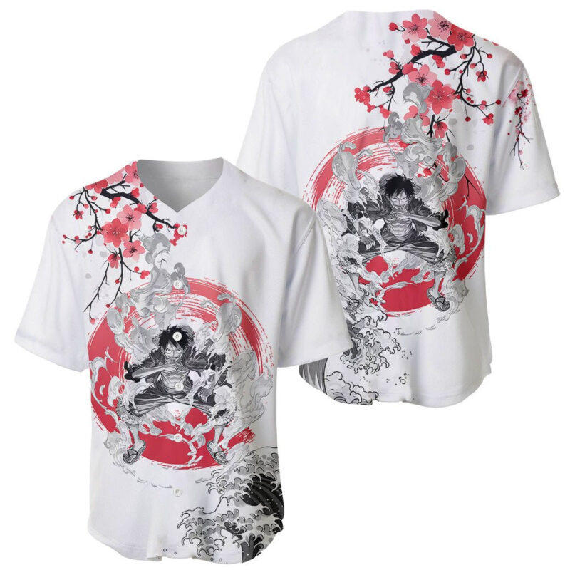 Anime One Piece Luffy Strawhat Baseball Jersey Sumi-e Painting Style
