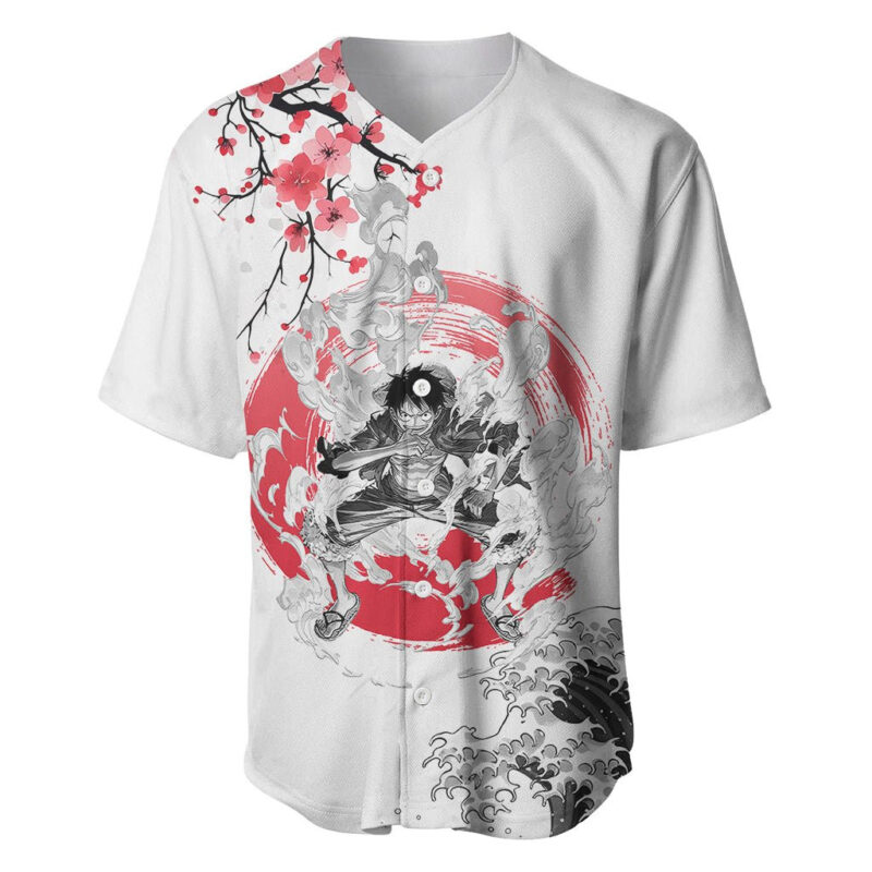 Anime One Piece Luffy Strawhat Baseball Jersey Sumi-e Painting Style