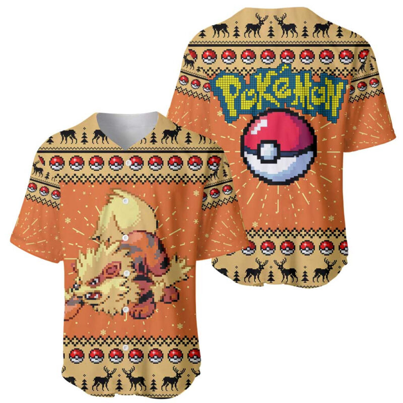 Arcanine Pokemon Baseball Jersey Anime Pixel Christma Pattern