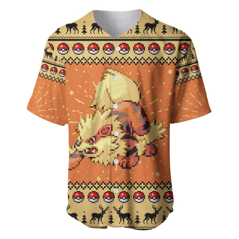 Arcanine Pokemon Baseball Jersey Anime Pixel Christma Pattern