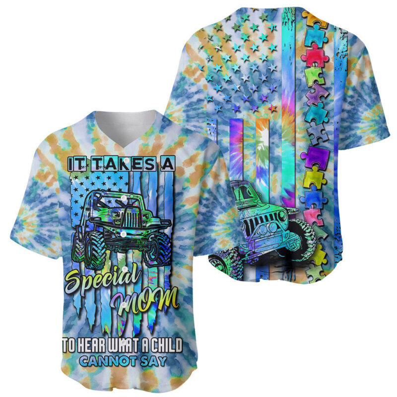 Autism Acceptance Month Jeep Mom Tie-dye Style Baseball Jersey