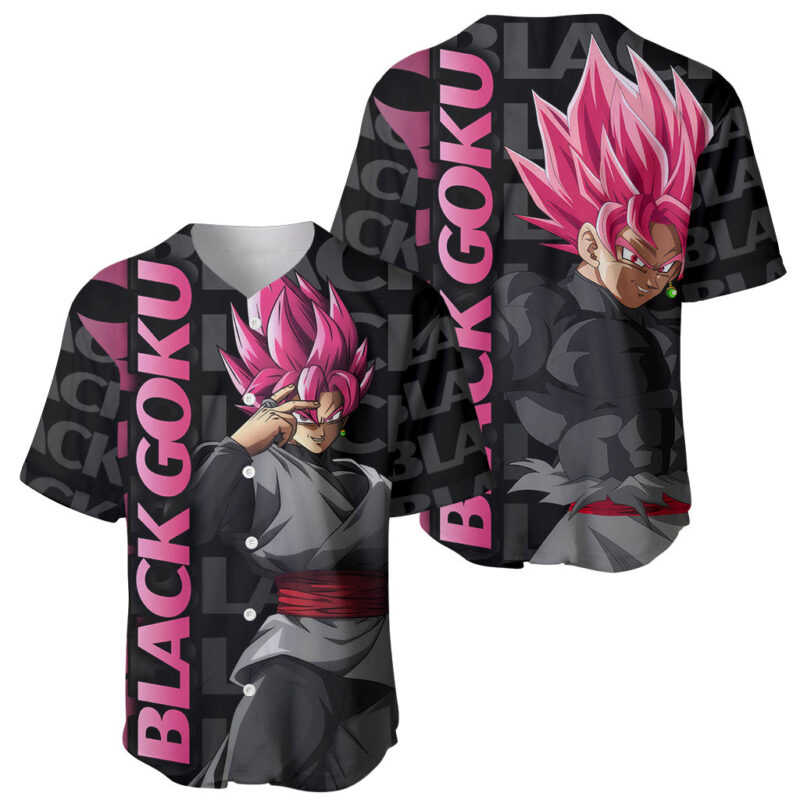 Black Goku Baseball Jersey Anime Mix Text Pattern Abstract