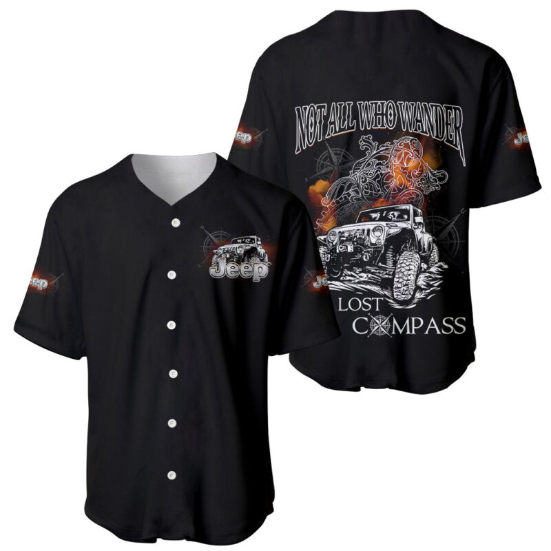 Black Jeep Baseball Jersey Not All Who Wander Are Lost Compass
