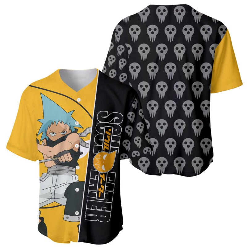 Black Star Soul Eater Baseball Jersey Anime Art Mix With Skull Pattern
