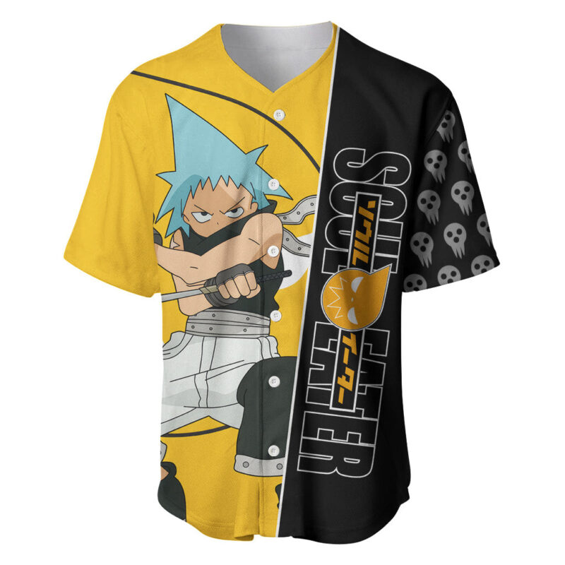 Black Star Soul Eater Baseball Jersey Anime Art Mix With Skull Pattern