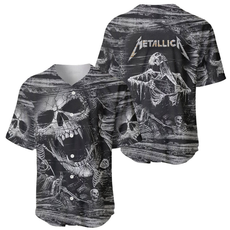 Black and White Metallica Skull Baseball Jersey