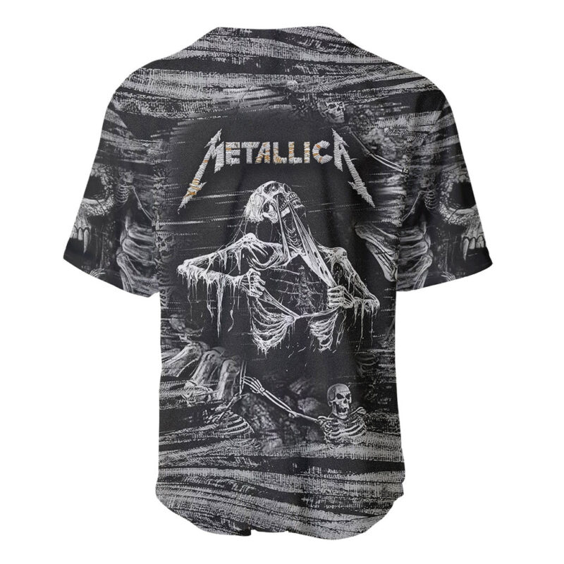 Black and White Metallica Skull Baseball Jersey