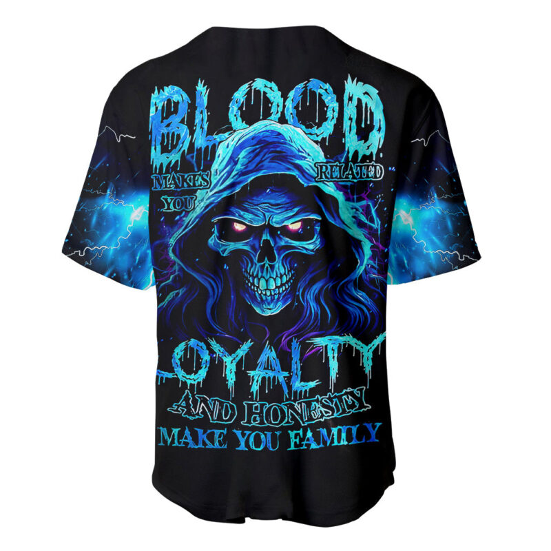 Blue Flame Skull Baseball Jersey Blood Make You Related