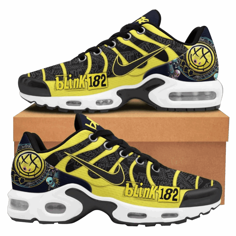Blink 182 Golden Air Max Plus Shoes Blink 182 Merch Unique Father'sDay Gifts