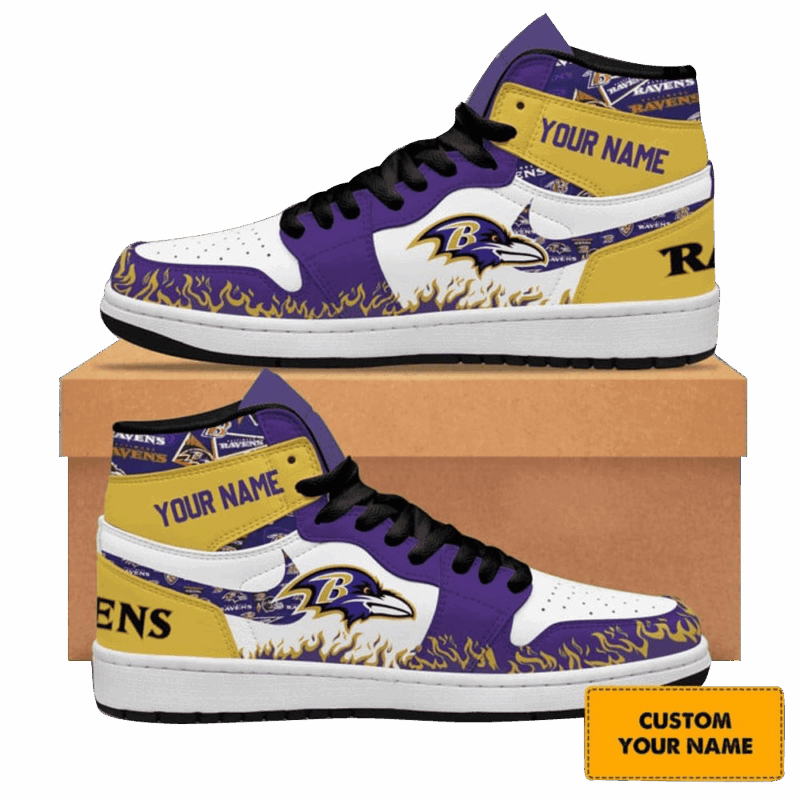 Custom Baltimore Ravens Collab Nike Air Jordan 1 Baltimore Ravens Merch Fathers Day Presents