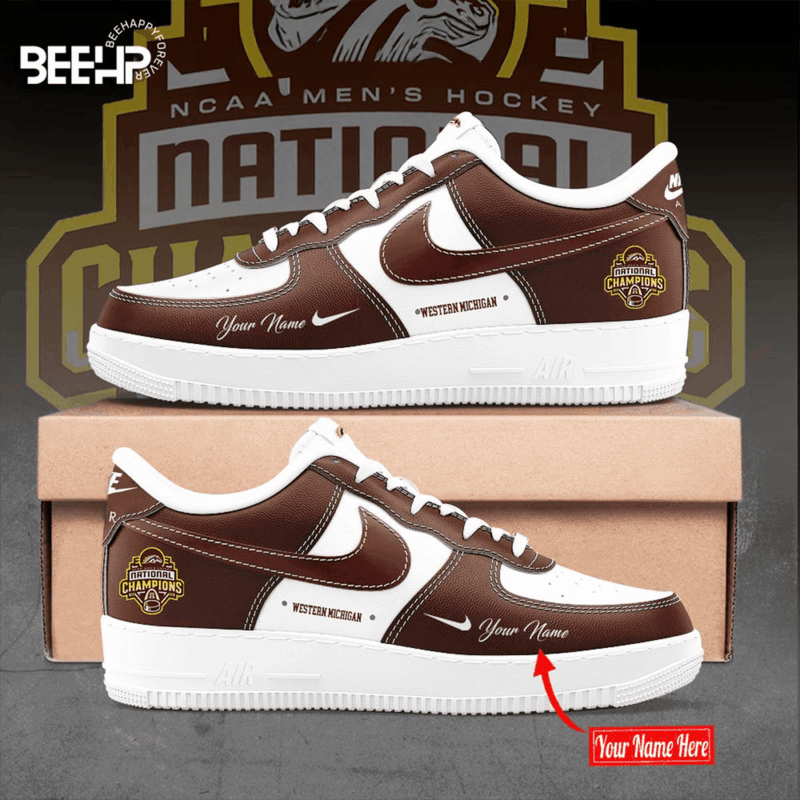 Custom Western Michigan Broncos 2025 NCAA Men's Hockey National Champions Air Force 1 Dad Gifts