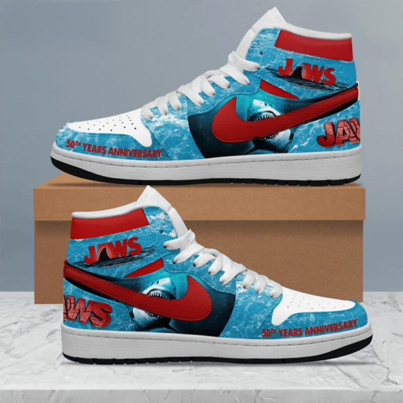 Jaws 50th Anniversary Air Jordan 1 Sneakers Jaws Merch Gifts For Movie Fans