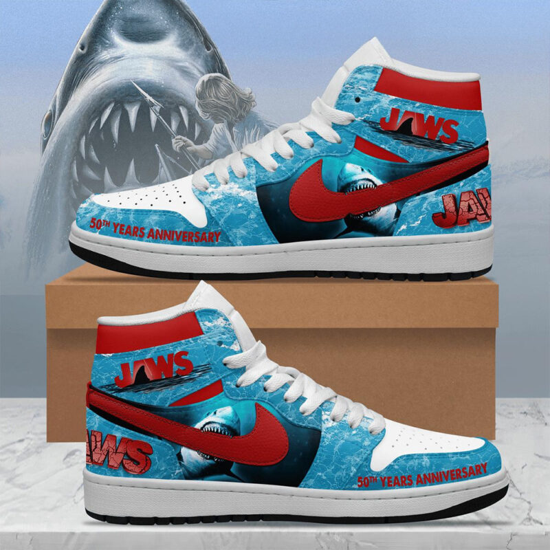 Jaws 50th Anniversary Celebration Air Jordan 1 Shoes Jaws Merch Gifts For Fans