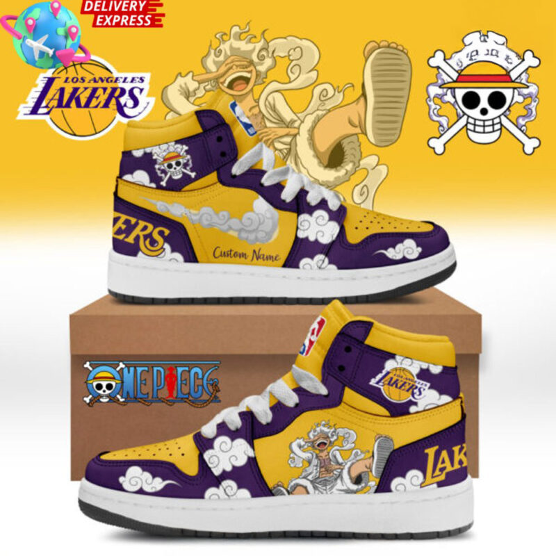 Los Angeles Lakers X One Piece Gear 5 Limited Nike Air Jordan 1 Los Angeles Lakers Merch