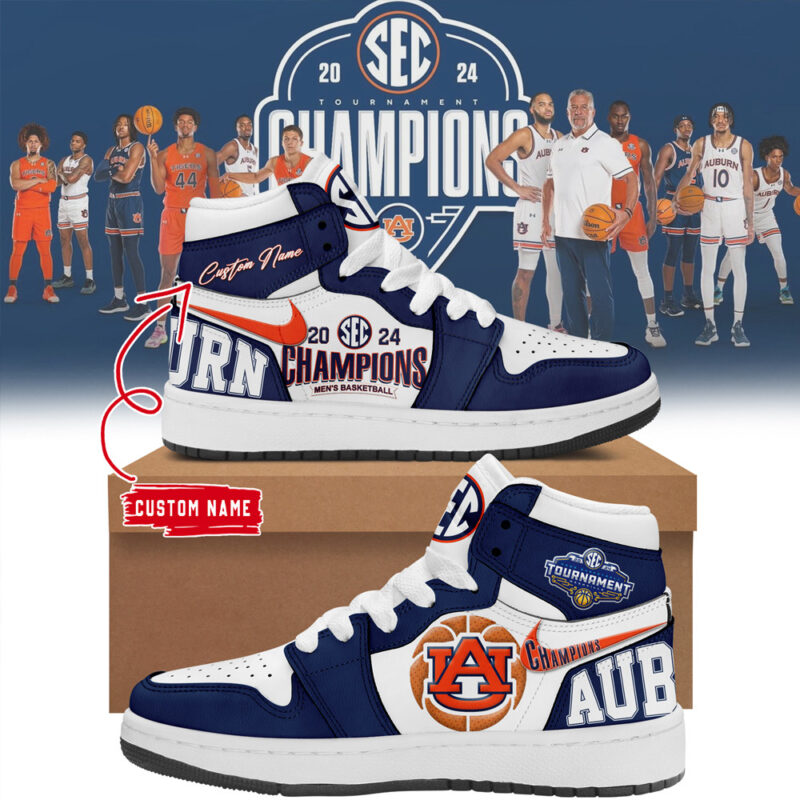 Personalized Auburn Tigers 2024 SEC Tournament Champion Air Jordan 1 Shoes Football Fans Gifts