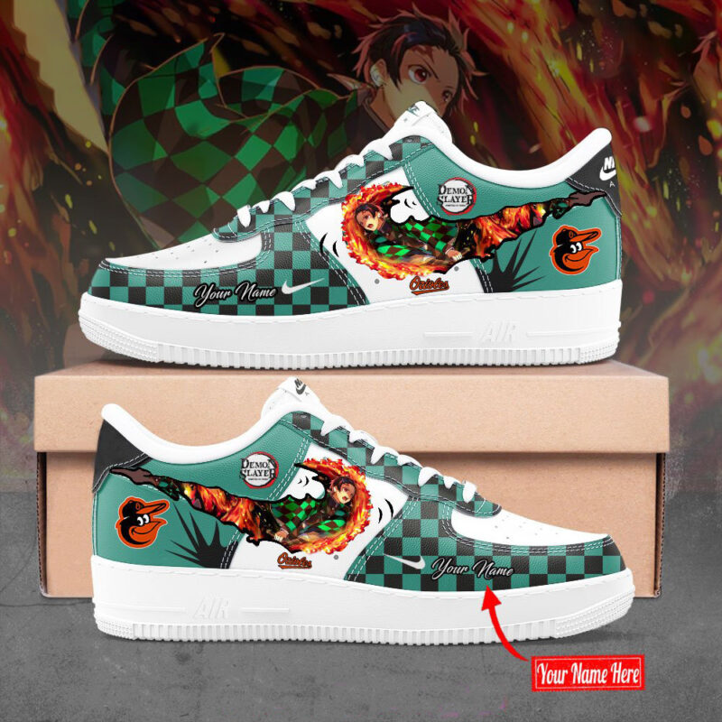 Personalized Baltimore Orioles X Demon Slayer Nike Air Force 1 Baltimore Orioles Merch Dad Gift