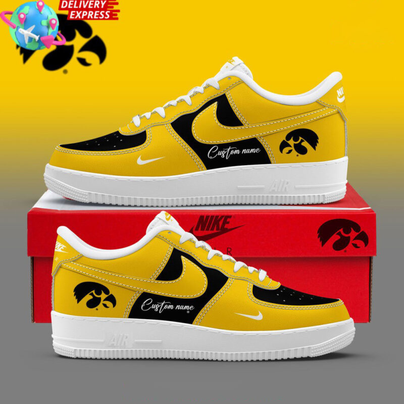 Personalized Iowa Hawkeyes Gold Air Force 1 Iowa Hawkeyes Merch Awesome Father's Day Gifts