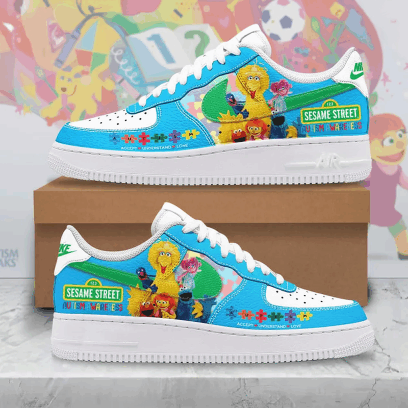 Sesame Street x Autism Awareness Nike Air Force 1 Sesame Street Merch Good Mothers Day Gifts